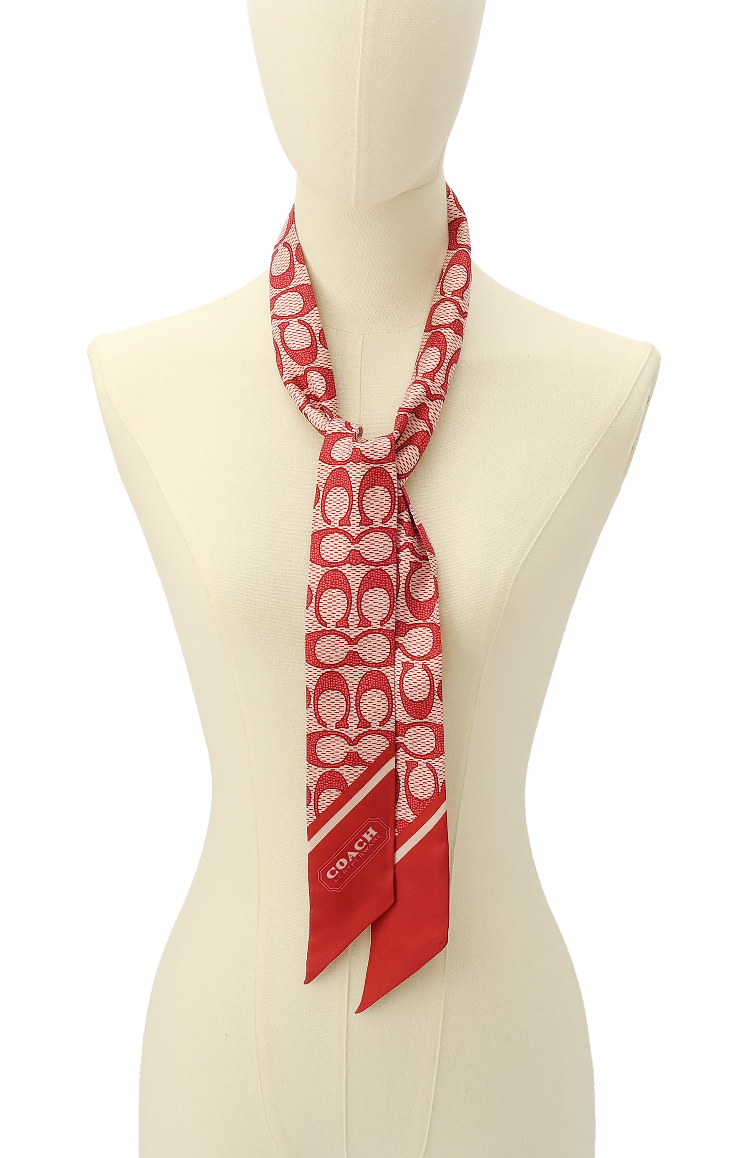 COACH Textured Signature Print Silk Skinny Scarf (Women) | Nordstrom