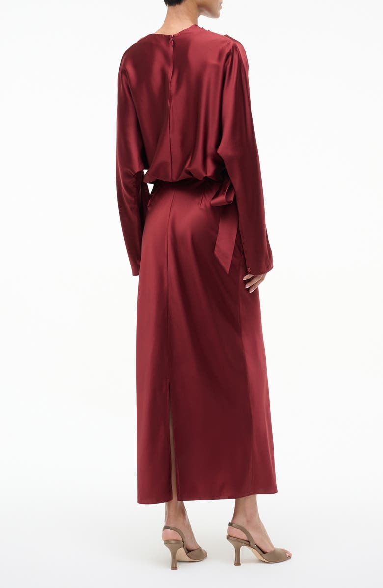 STAUD Phoebe Long Sleeve Stretch Silk Dress, Alternate, color, Sangria
