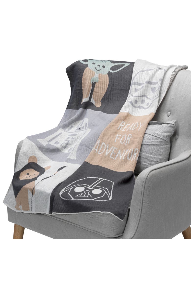 Star Wars The Force Knit Baby Blanket - Yoda/Ewok/R2-D2/Vader, Alternate, color, Brown Multi
