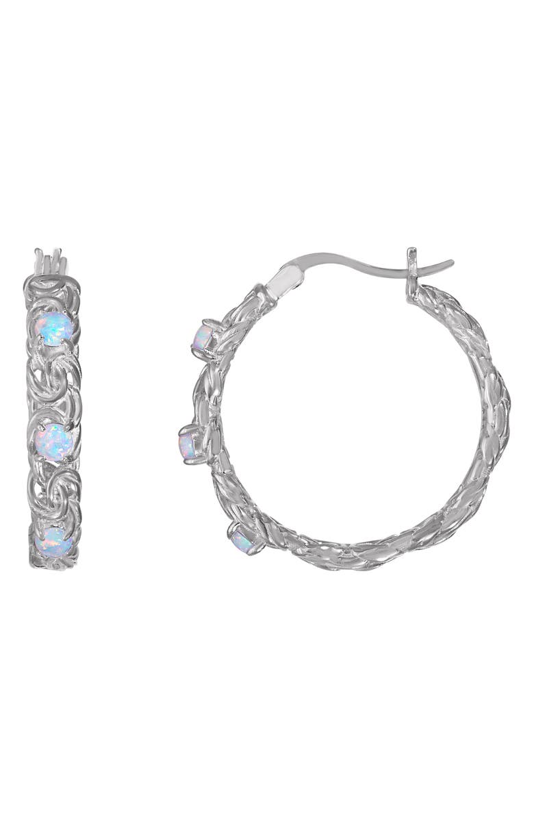 FZN Sterling Silver Byzantine Gemstone Hoop Earrings, Main, color, Opal