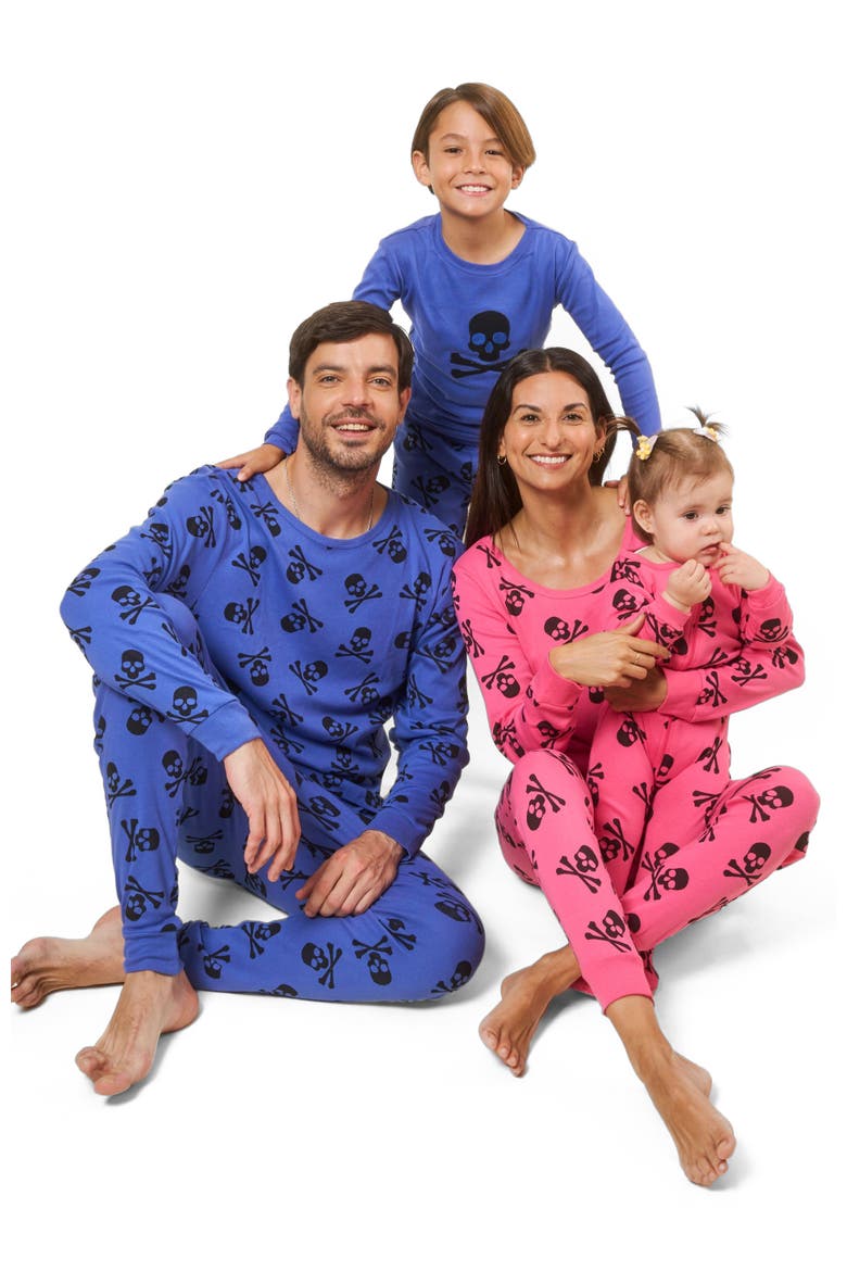Kids Footed Cotton Halloween Matching Family Pajamas, Fun Prints, Alternate, color, Pink Skulls