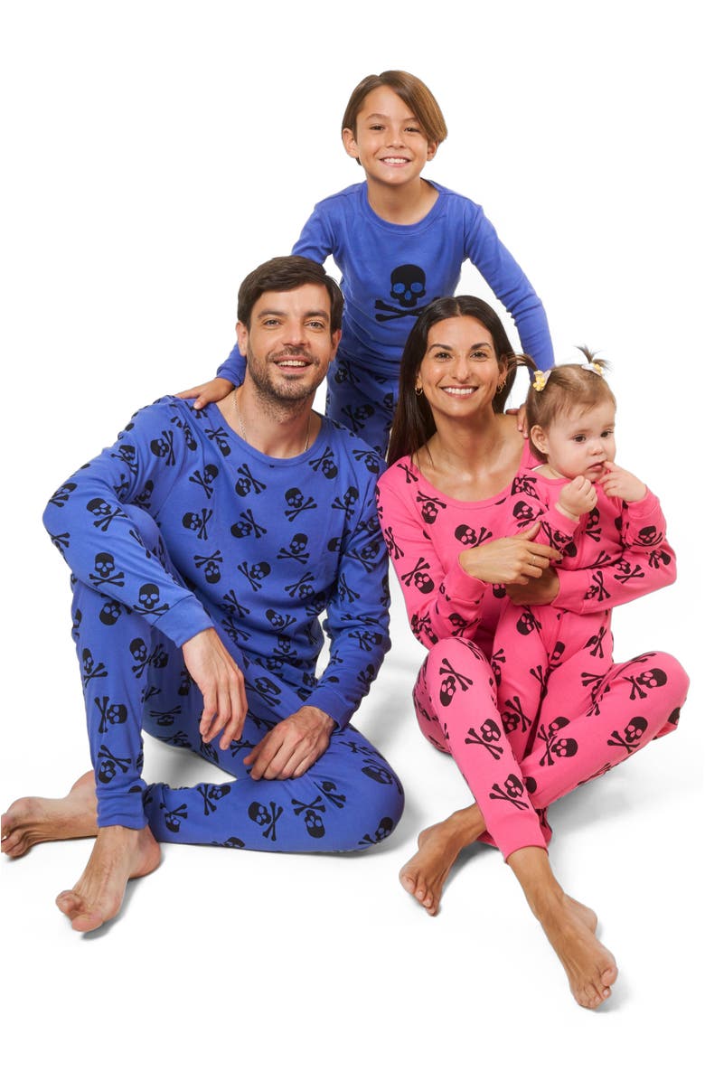 Leveret Footed Cotton Halloween Matching Family Pajamas, Fun Prints, Alternate, color, Pink Skulls