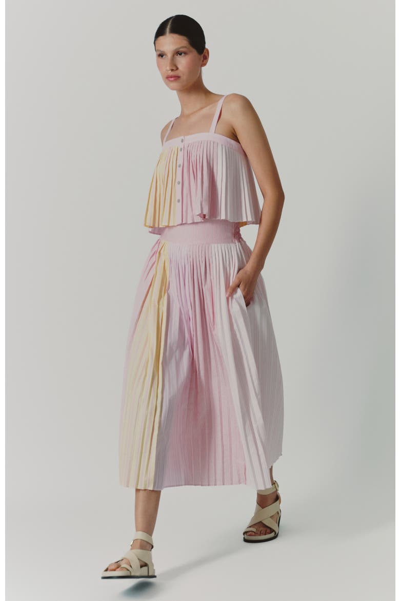 Aire Pleated Cotton Midi Skirt, Alternate, color, Mix Lines Rosa