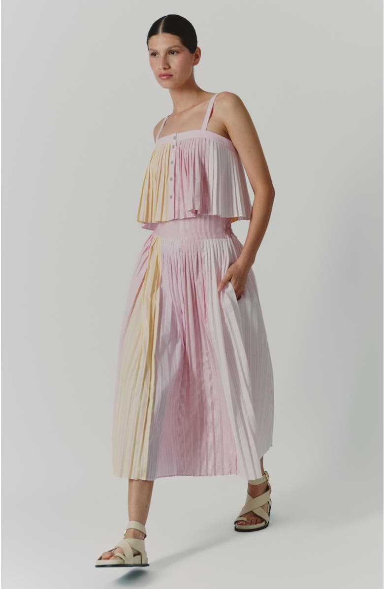 De Loreta Aire Pleated Cotton Midi Skirt, Alternate, color, Mix Lines Rosa