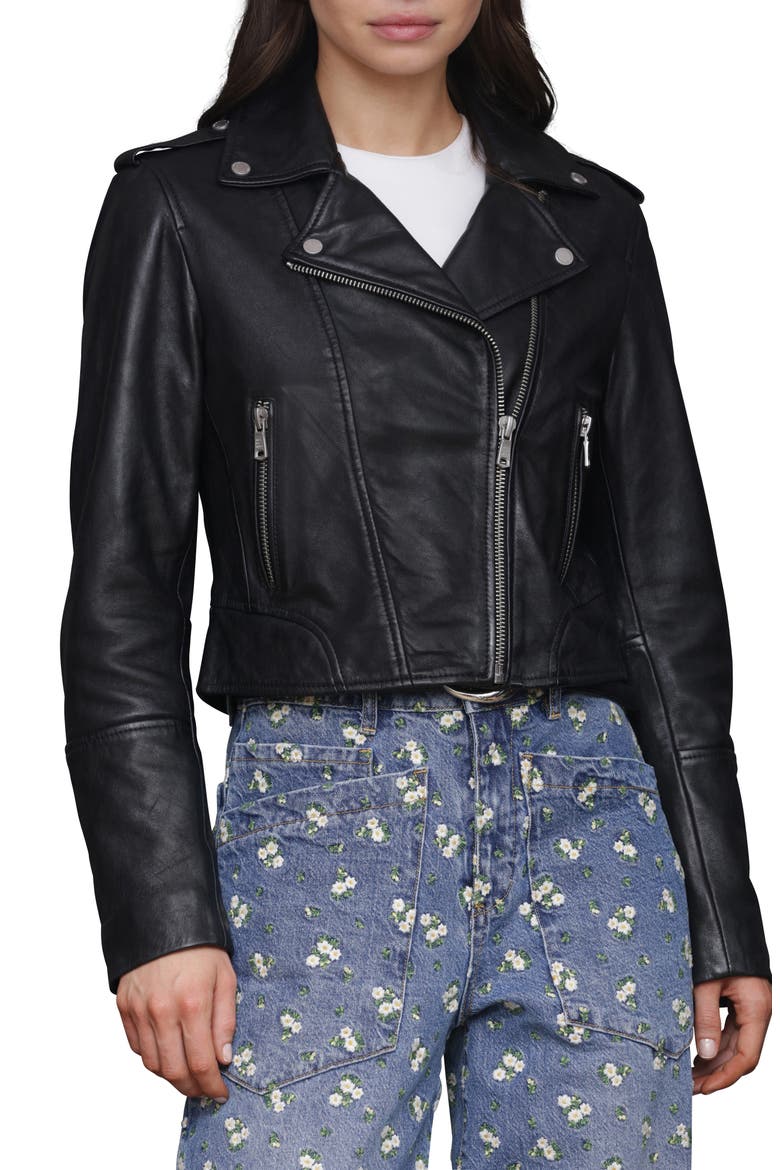 Leather Biker Jacket, Main, color, BLACK