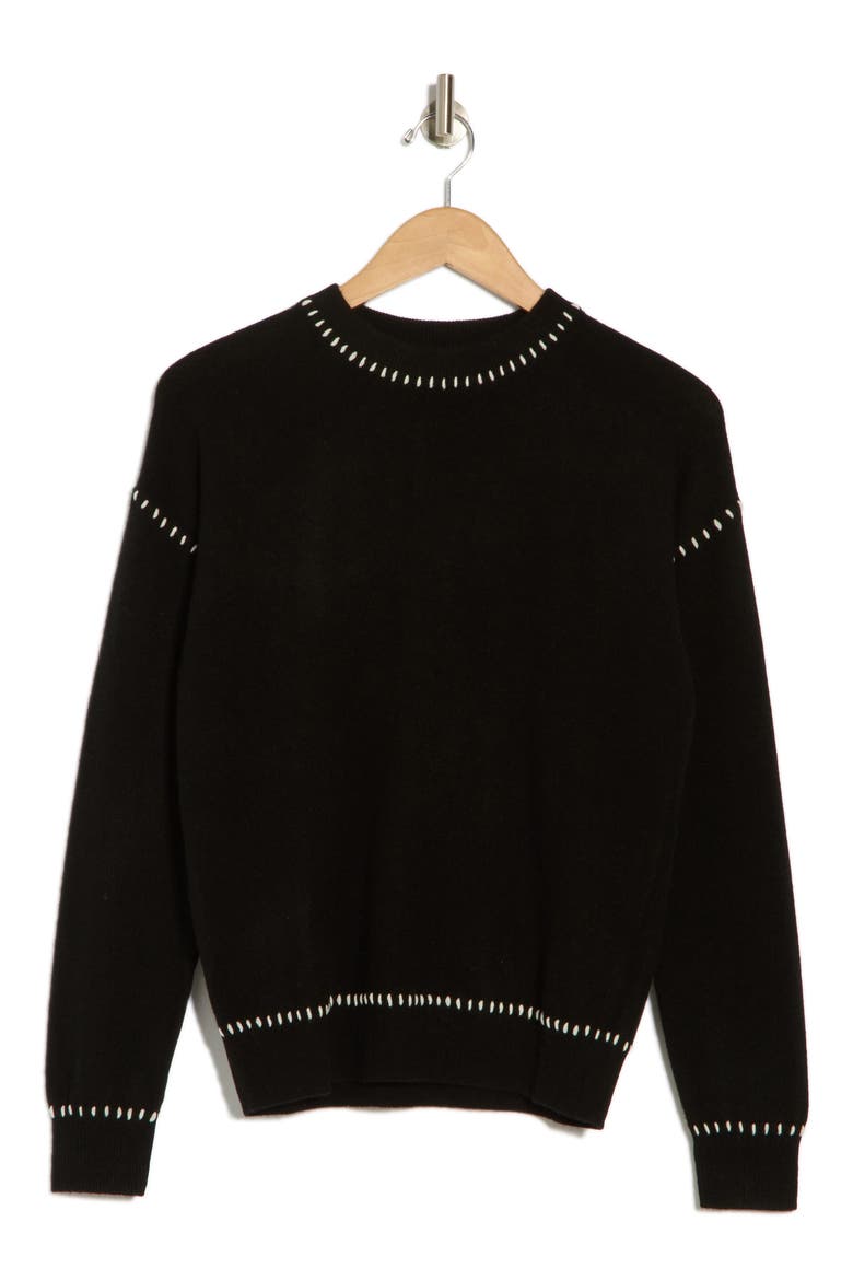 Whipstich Cashmere Crew Sweater, Alternate, color, BLACK