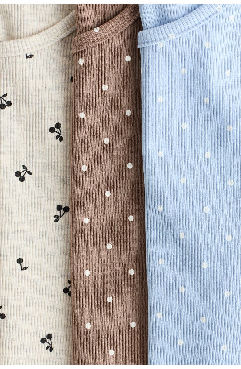 H&M 3-pack Ribbed Cotton Tops, Alternate, color, Light Beige Melange/Light Blue