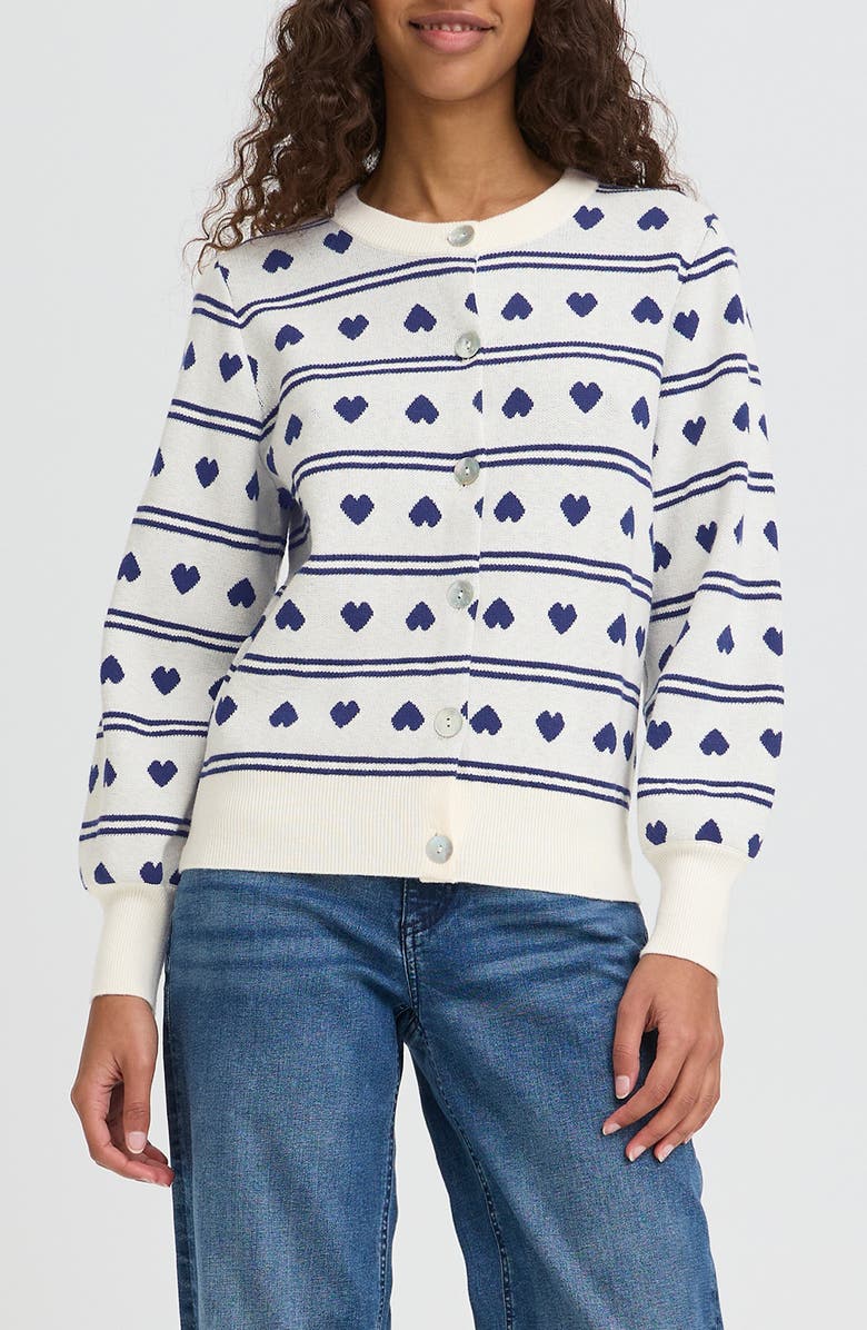 ICHI Ihbrielle Cardigan, Main, color, Birch W Blue Print