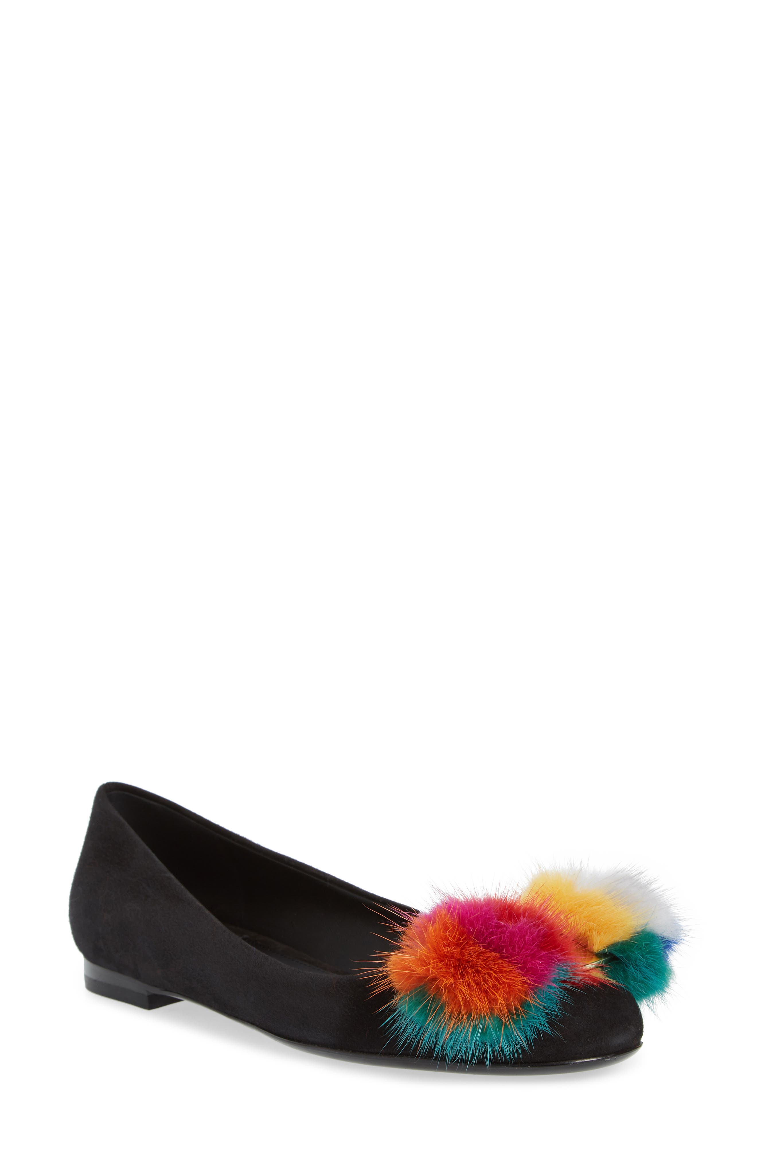 FERRAGAMO Salvatore Ferragamo Varina Genuine Mink Fur Flat, Main, color, 