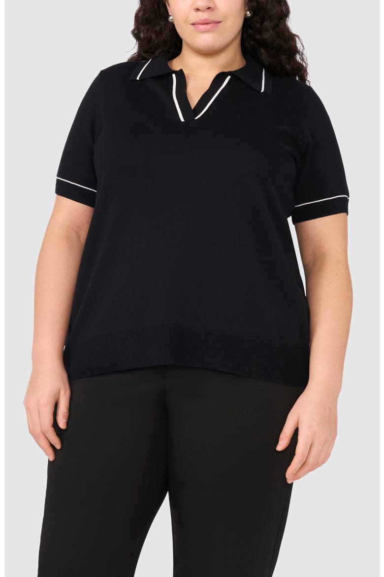 Tipped Johnny Collar Polo Sweater, Main, color, RICH BLACK