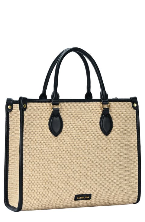 Raffia Contrast Tote Bag