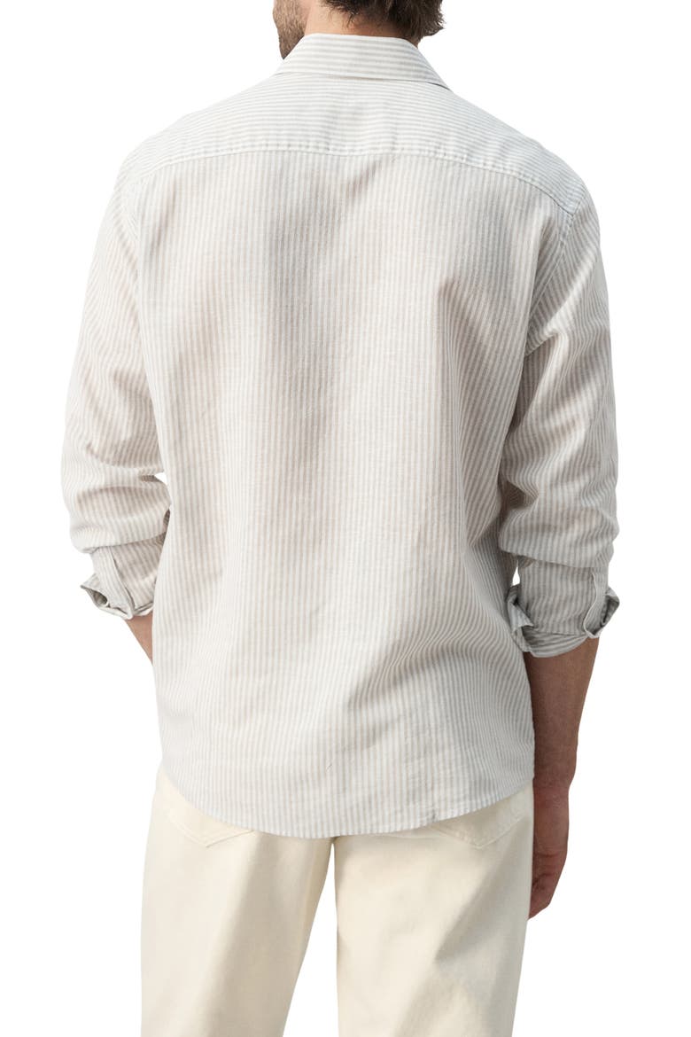 Regular Fit Stripe Cotton & Linen Button-Up Shirt, Alternate, color, SAND
