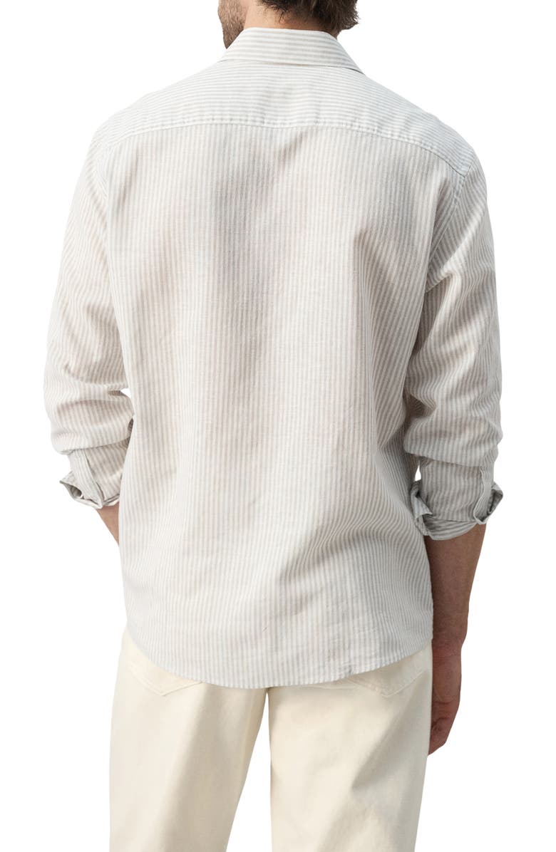 MANGO Regular Fit Stripe Cotton & Linen Button-Up Shirt, Alternate, color, Sand