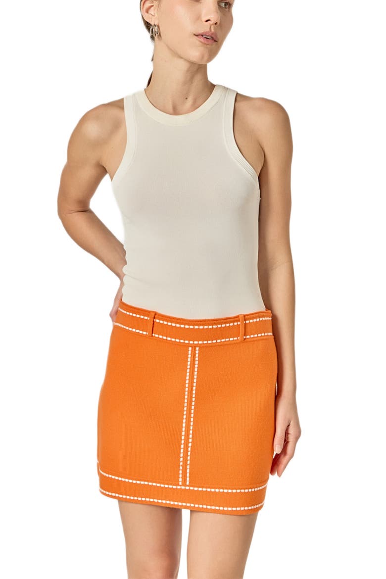 Denim Look Knit Miniskirt, Alternate, color, ORANGE