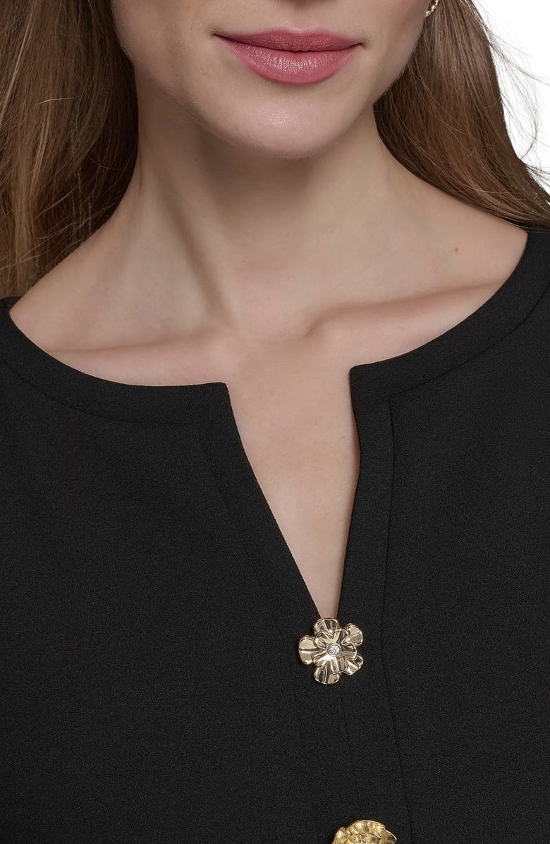 KARL LAGERFELD Flower Button Scuba Crepe Sheath Dress, Alternate, color, Black