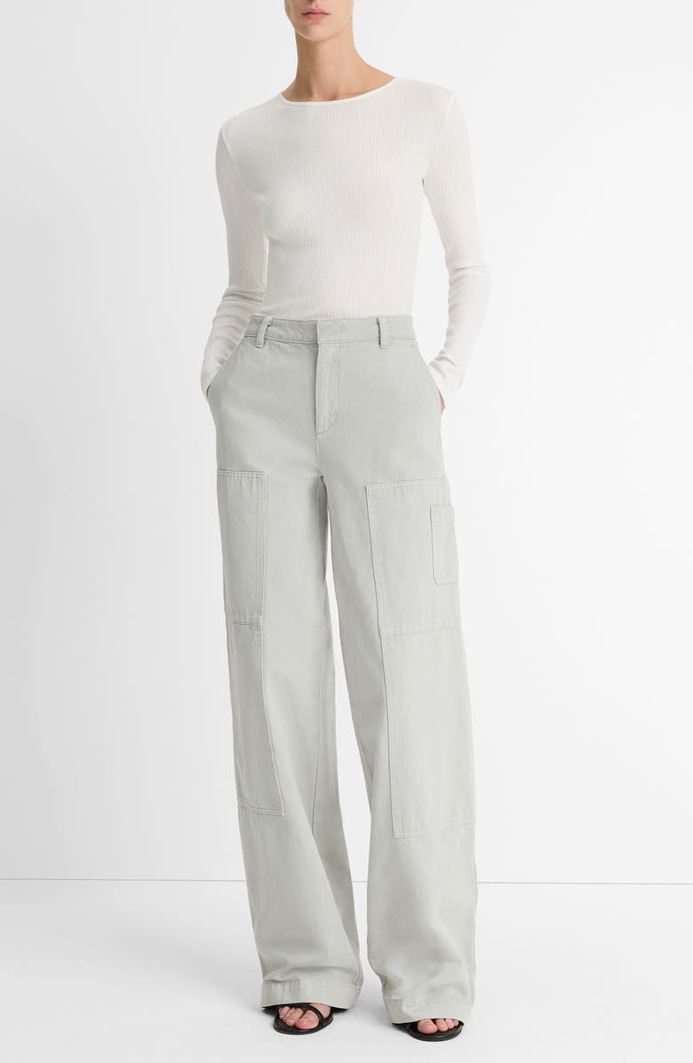 Vince Rib Pima Cotton Long Sleeve Crewneck T-Shirt, Alternate, color, Off White