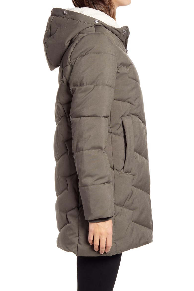 Faux Fur Trim Quilted Parka, Alternate, color, DARK MOSS