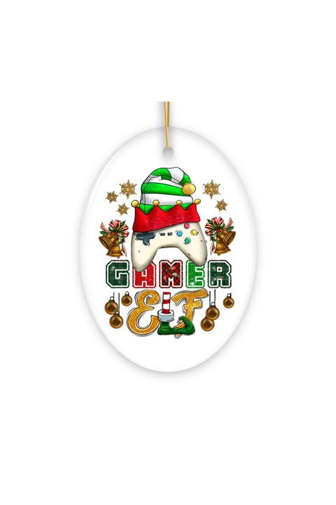 Plaid Gamer Elf Ceramic Ornament