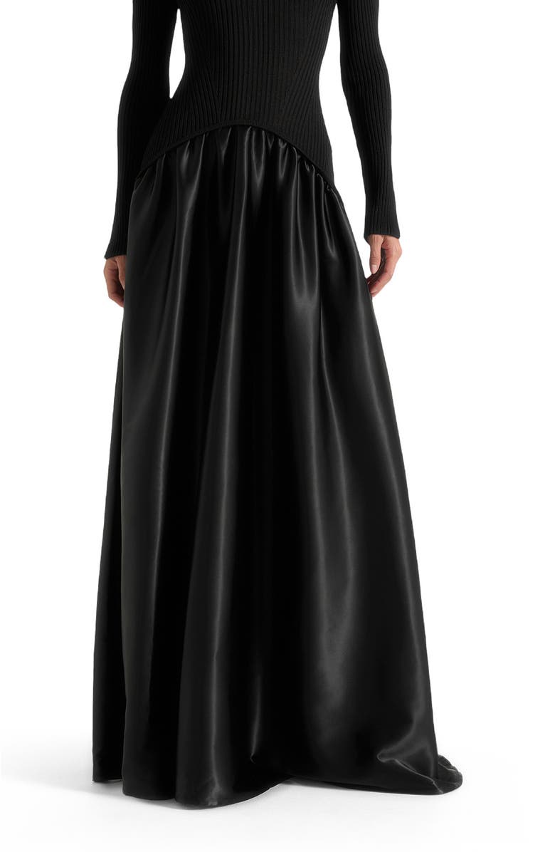 Manière De Voir Adeline Knit & Satin Curved Hem Maxi Dress, Alternate, color, Black