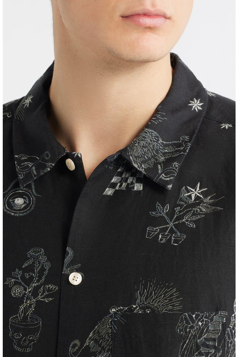 Terra Print Short Sleeve Button-Up Shirt, Alternate, color, JET BLACK