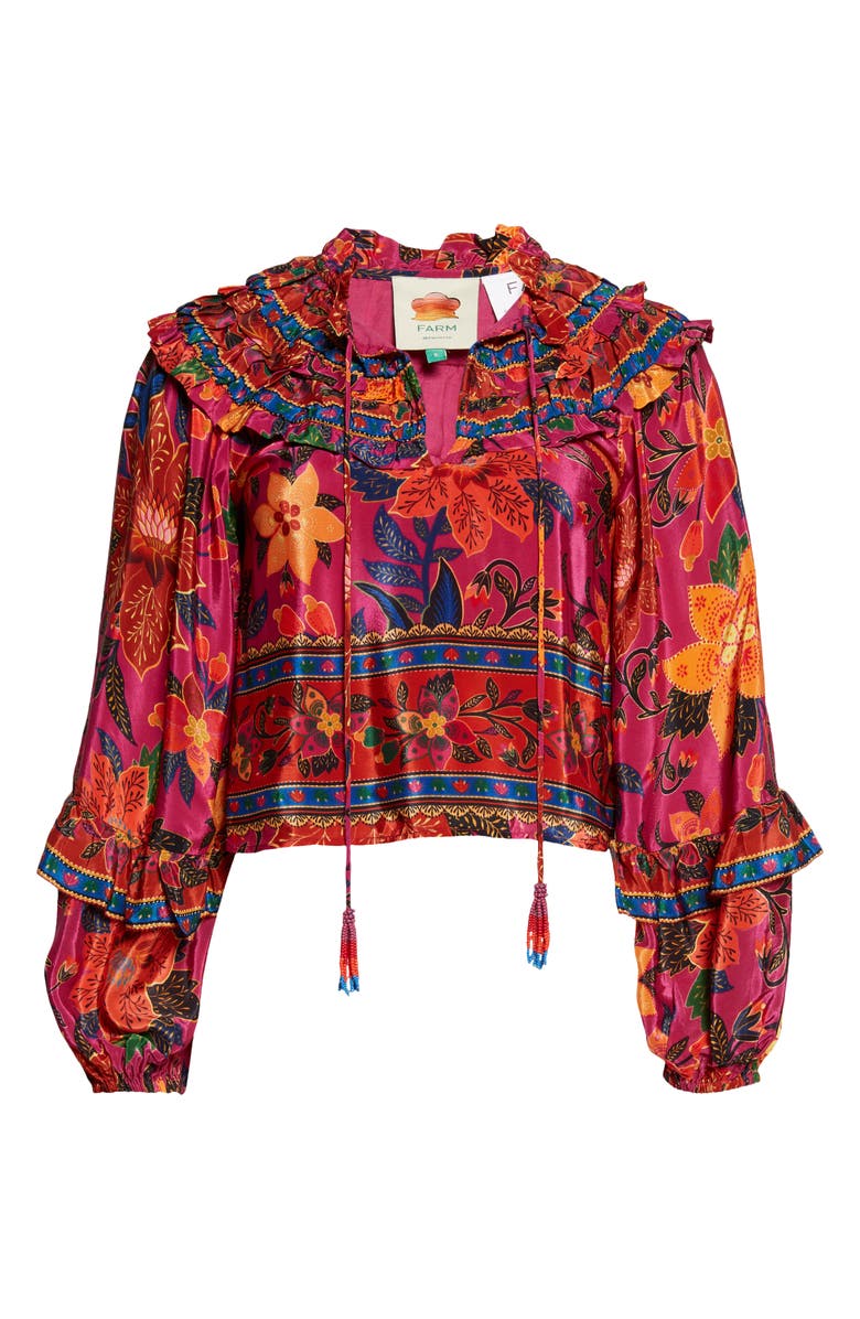 FARM Rio Tropical Tapestry Long Sleeve Ruffle Top, Alternate, color, 