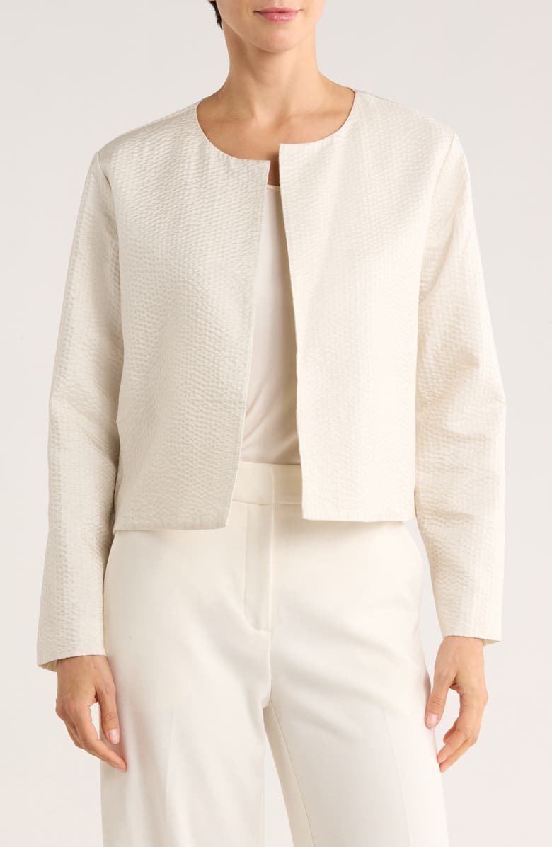 Eileen Fisher Silk Crop Jacket, Main, color, Bone