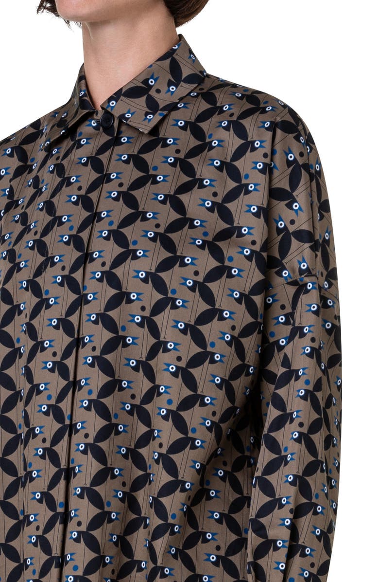 Akris punto Abstract Bird Print Cotton Sateen Button-Up Shirt, Alternate, color,