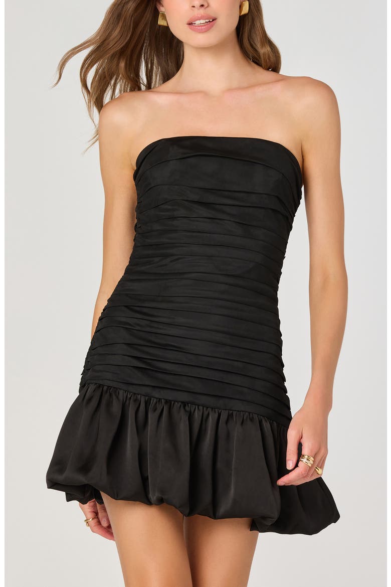 Bubble Hem Strapless Minidress, Alternate, color, BLACK
