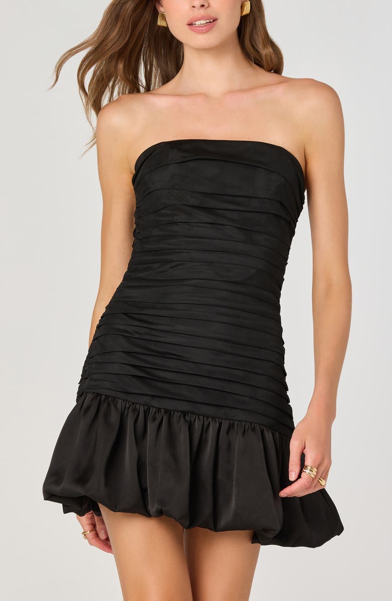 ASTR the Label Bubble Hem Strapless Minidress, Alternate, color, Black