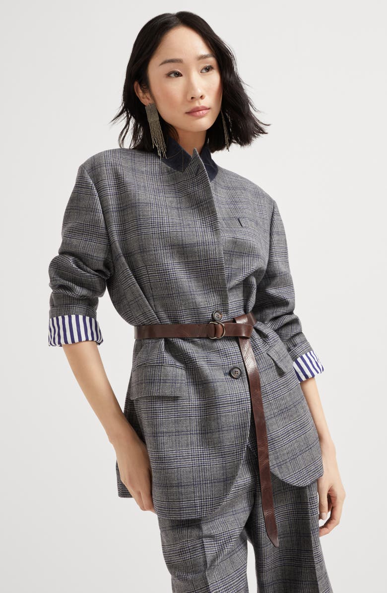 Brunello Cucinelli Prince of wales blazer, Alternate, color, Grey