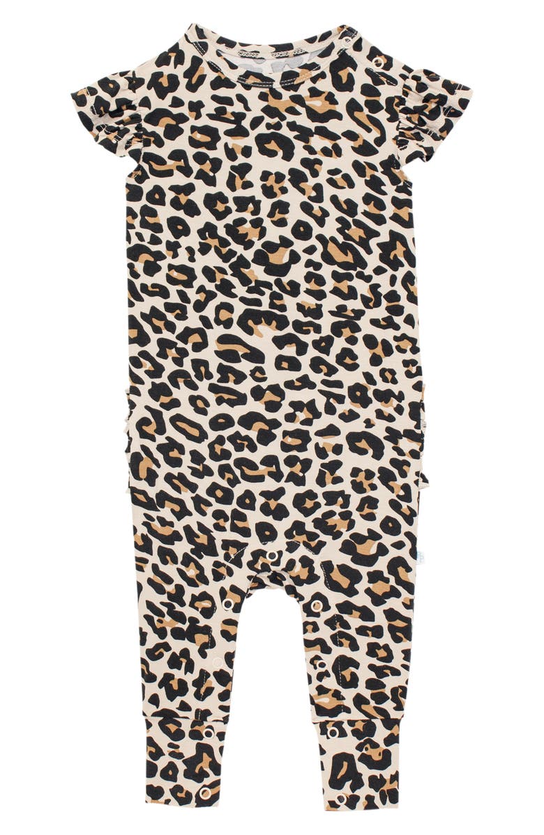 Posh Peanut Lana Leopard Ruffle Cap Sleeve Romper, Main, color, 