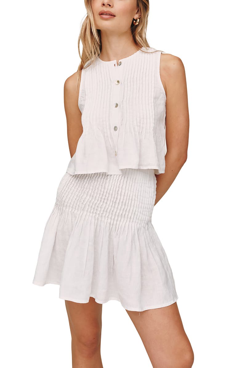 Bella Dahl Pintuck Linen Miniskirt, Alternate, color, White