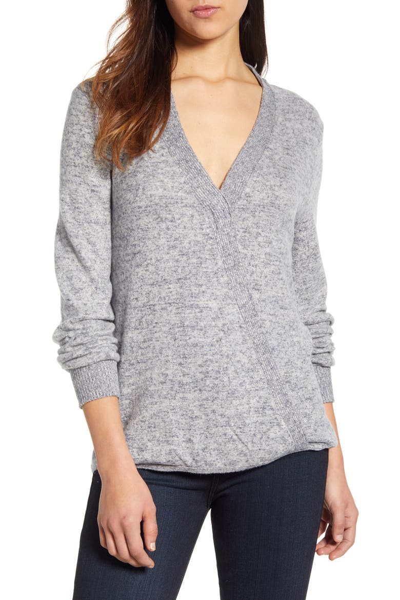 Cozy Heathered V-Neck Sweater, Main, color, DEW/ NIGHTFALL