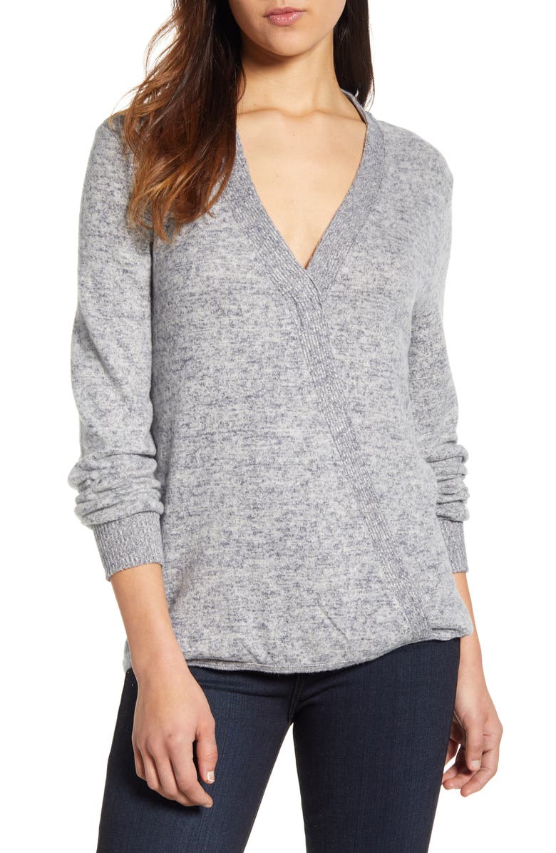 Bobeau Cozy Heathered V-Neck Sweater, Main, color, 