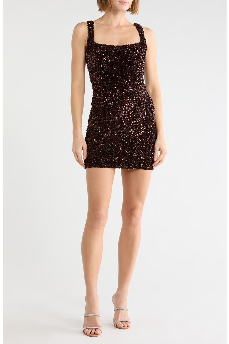 Sequined Stretch Velvet Minidress, Main, color, BROWN