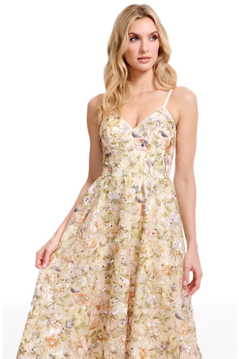 Maren Floral Sequin Fit & Flare Cocktail Dress, Alternate, color, IVORY MULTI