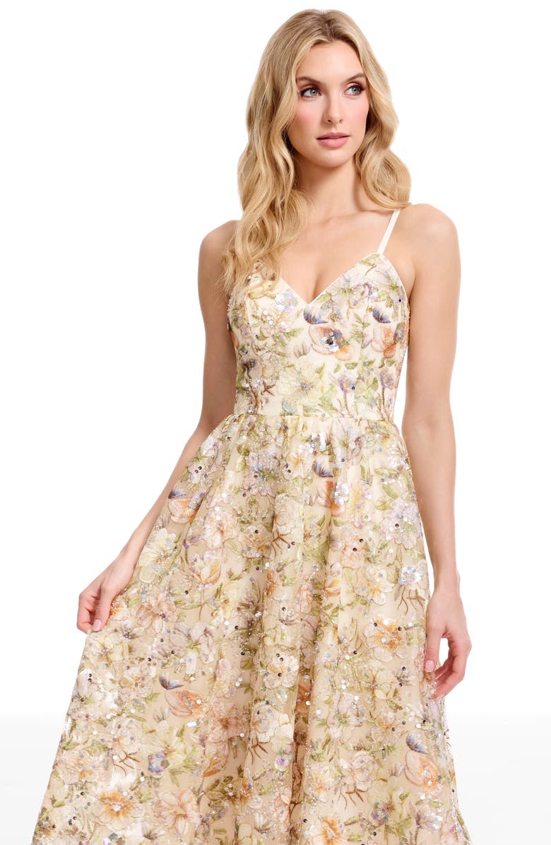 Dress the Population Maren Floral Sequin Fit & Flare Cocktail Dress, Alternate, color, Ivory Multi