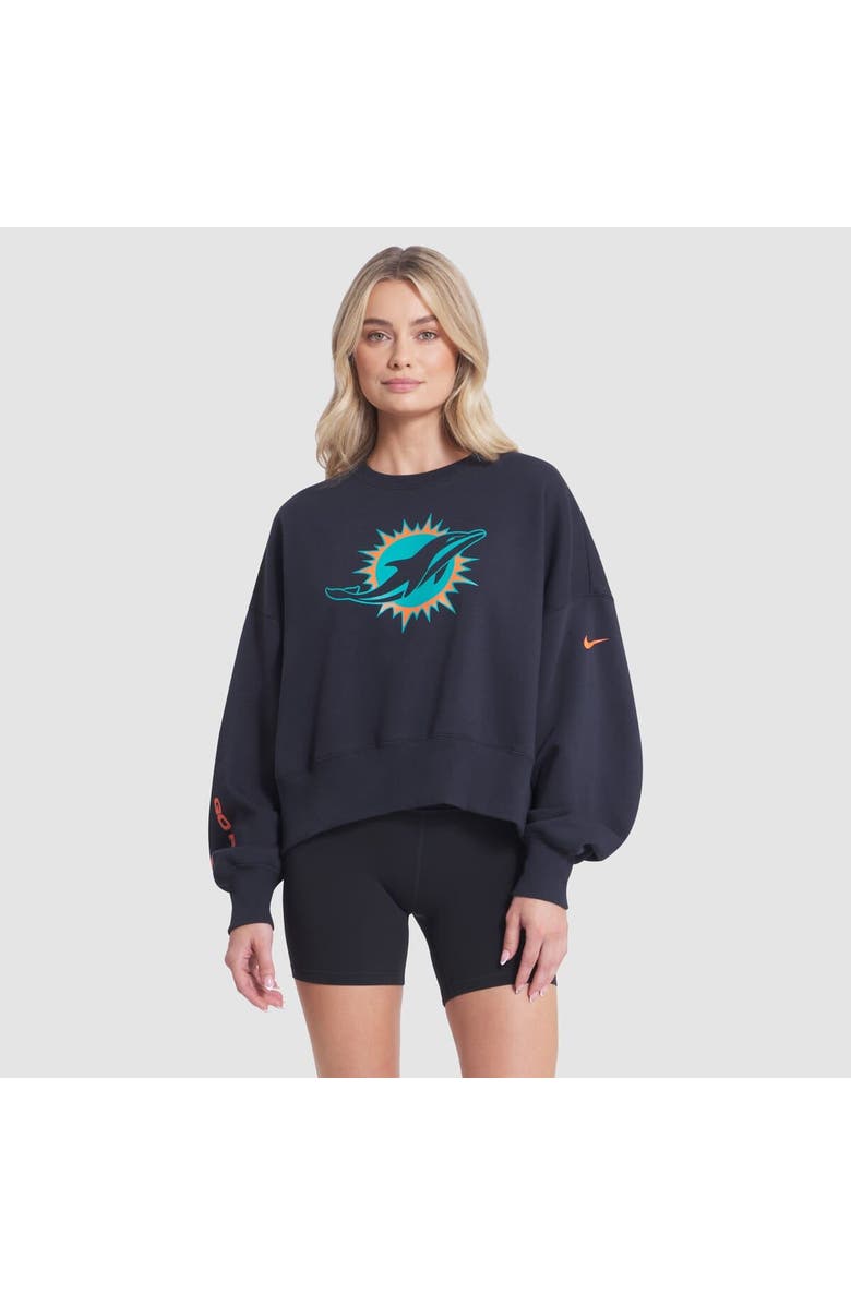 Nike Women's Nike Pitch Blue Miami Dolphins 2025 Rivalries Collection Oversized Phoenix Fleece Sweatshirt, Main, color, Navy