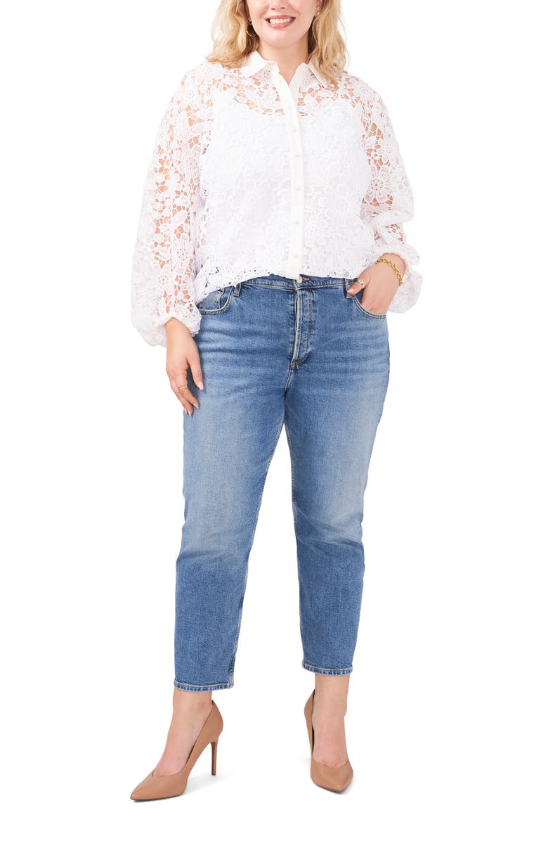 Vince Camuto Eyelet Balloon Sleeve Button-Up Blouse, Alternate, color,