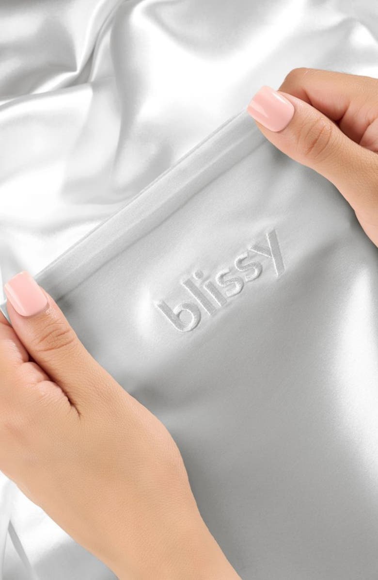 BLISSY Crescent Silk Pillowcase, Alternate, color, Silver