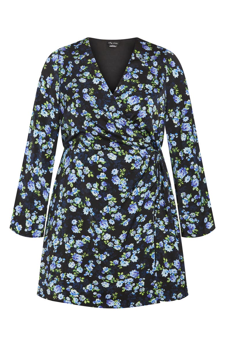 City Chic Rivka Print Long Sleeve Wrap Dress, Alternate, color, Blue Print