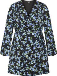 City Chic Rivka Print Long Sleeve Wrap Dress