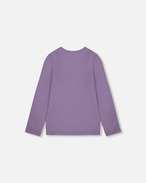 Deux Par Deux Organic Cotton Jersey Top With Owl In Purple