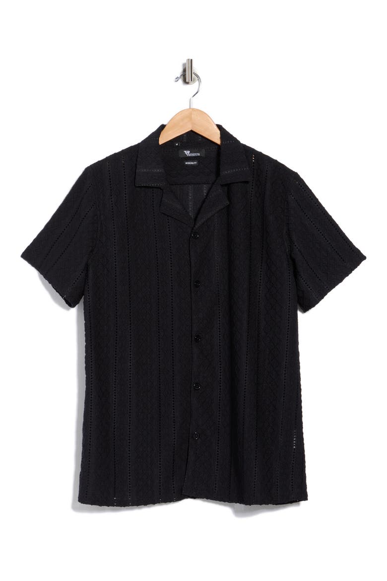 Modern Fit Textured Camp Shirt, Alternate, color, CHARCOAL