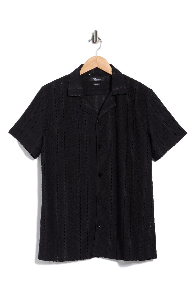 T.R. PREMIUM Modern Fit Textured Camp Shirt, Main, color, Charcoal