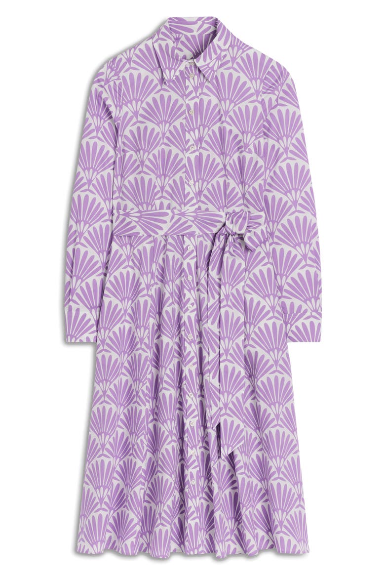 Amy Print Long Sleeve Stretch Cotton Shirtdress, Main, color, PRETTY VIOLET, DECO PALM