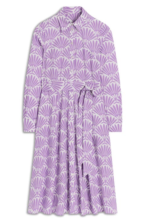 Amy Print Long Sleeve Stretch Cotton Shirtdress