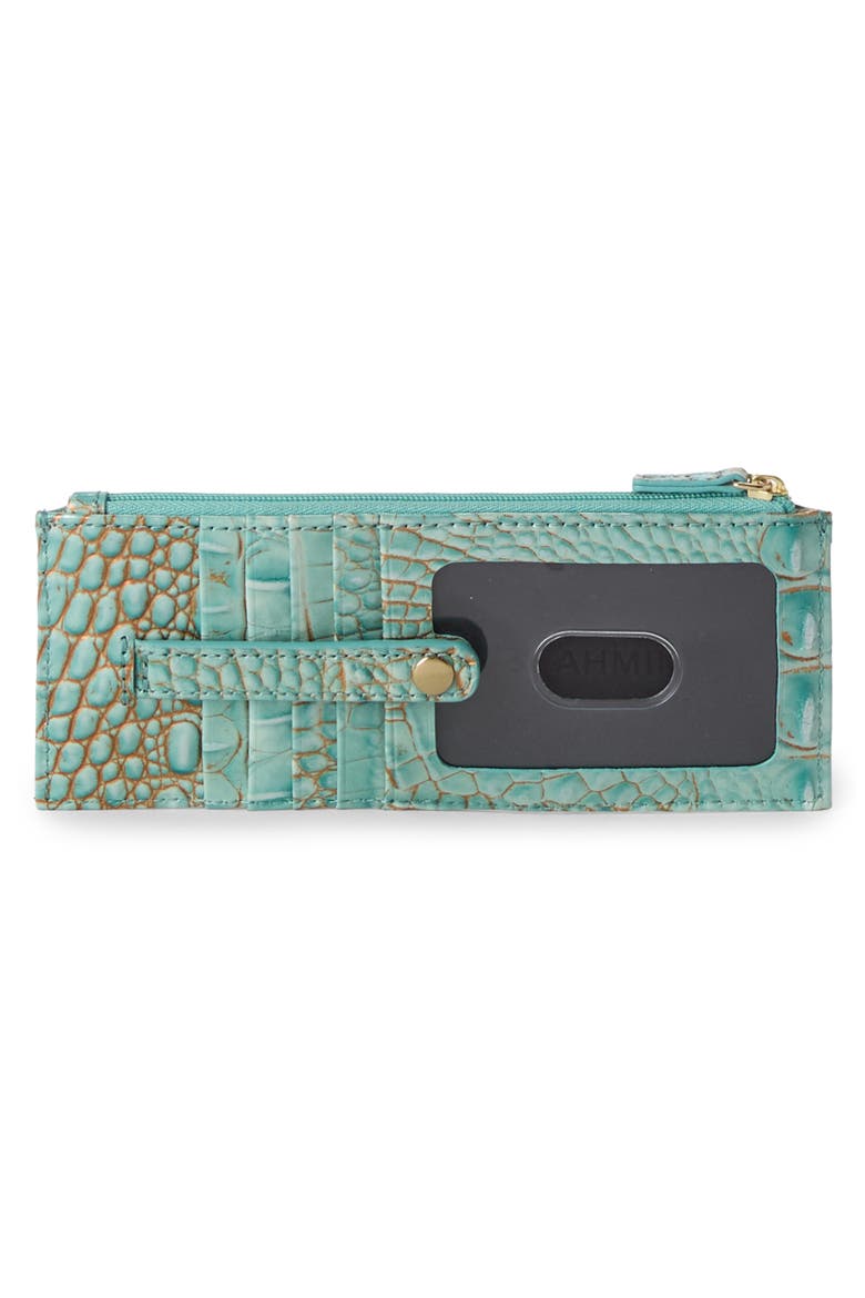 Croc Embossed Leather Credit Card Wallet, Alternate, color, WATERFALL