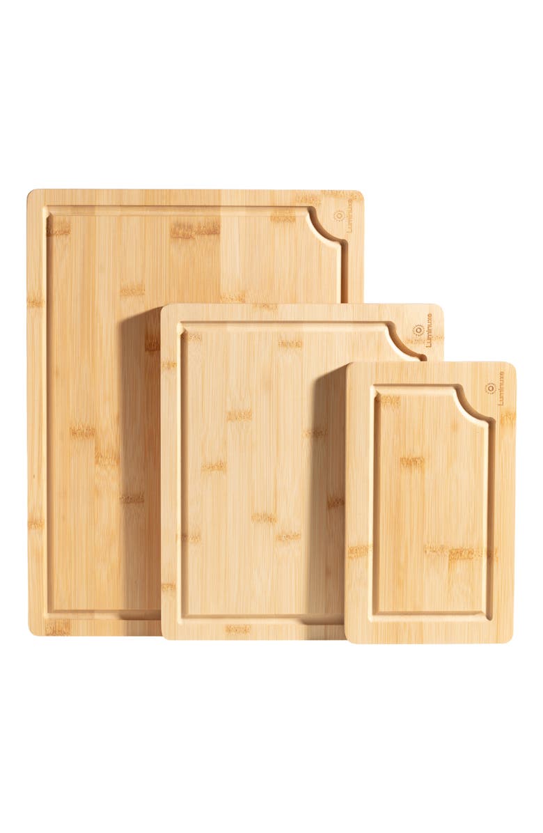 Luminuxe Wooden Cutting Board Set 3 Piece Heavy Duty Nonslip with Juice Groove, Alternate, color, 