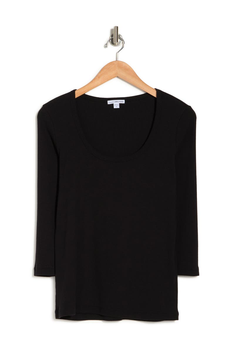 James Perse 3/4 Sleebe U Neck Ribbed Tee, Alternate, color, 